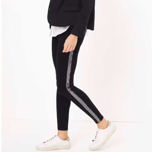 Pam & Gela Move Fast Legging Black Sequin Side Stripe P - Picture 1 of 9